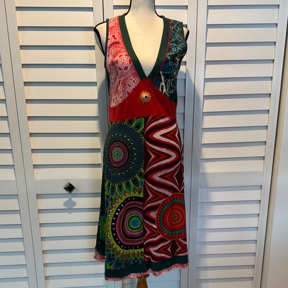 Desigual Boho colorful Sleeveless V-Neck Sundress with beading details. - Picture 2 of 13